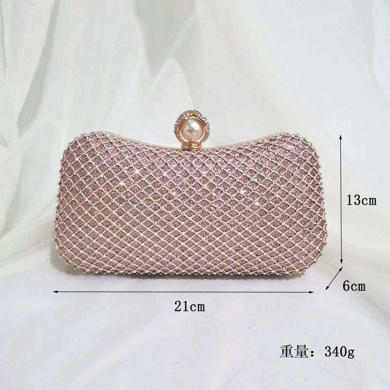 Ebay European And American Rhinestone Bag Set Diamond Pearl Pillow One-Shoulder Diagonal Mesh Diamond Bag Shining Dress Dinner Clutch Bag details Picture