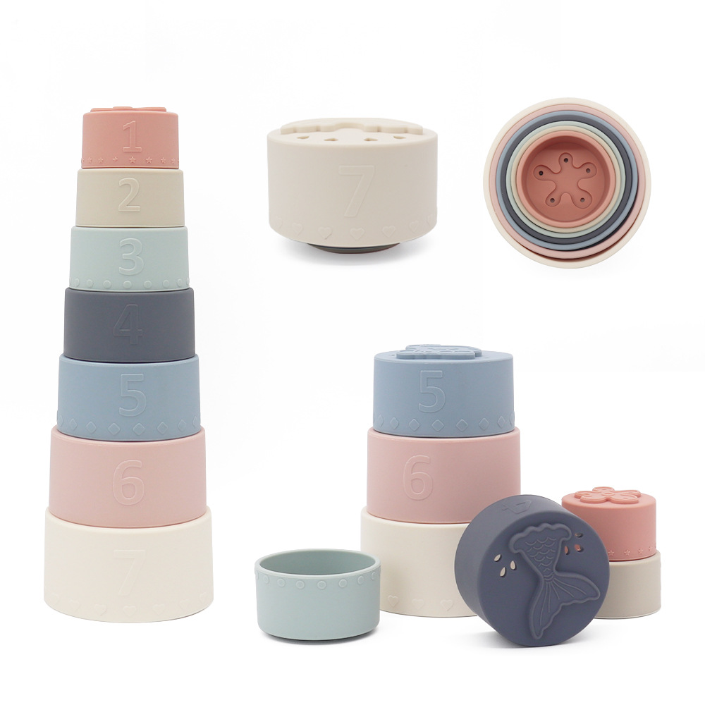 Cross-border baby stacking cups, educational baby stacking fun building blocks, silicone chewable sleeve cups, children's toys thumbnail