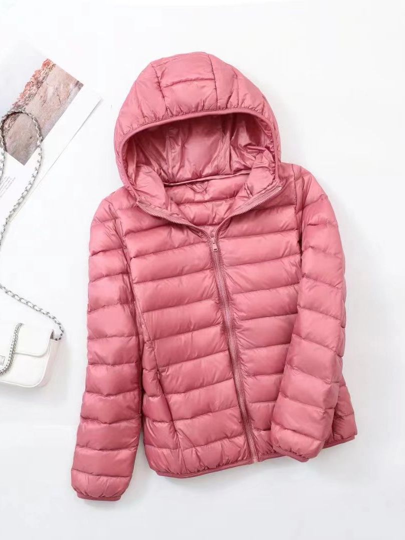 Cross-Border Supply Korean Version Of The New Ultra-Light Down Jacket Women Hooded Slim-Fit Short Large-Size Coat Manufacturers Supply Specification drawing