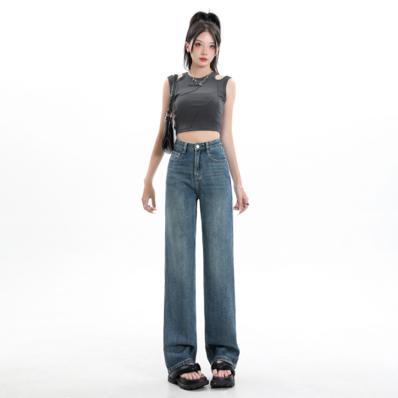 Straight Leg Jeans Women Summer Thin High-Waisted Thin Thin Narrow Version Of Loose Draping Mop Wide-Leg Trousers Women Specification drawing