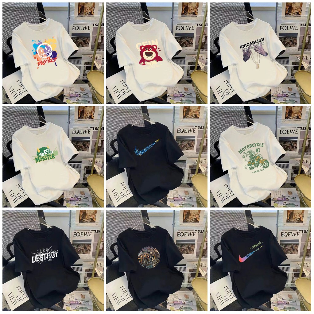 The new summer pure cotton short-sleeved T-shirt for men, a Korean style loose and plus-size fashion half-sleeved shirt in Instagram