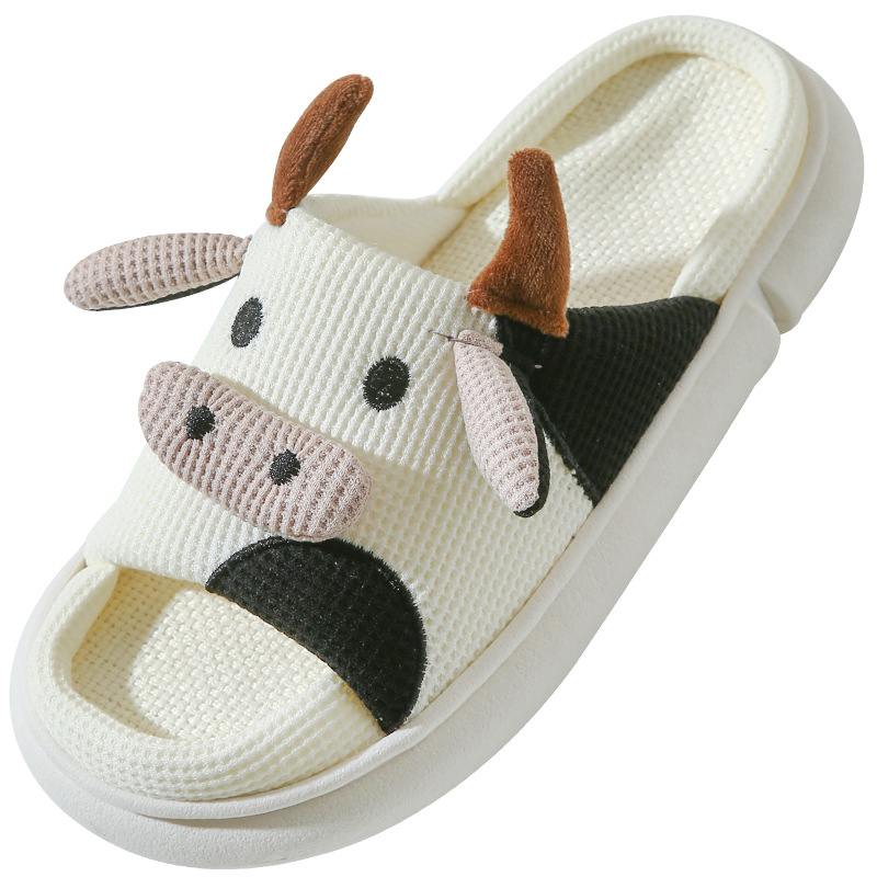 Cow linen slippers four seasons cute frog lovers girl heart home foreign trade cross-border cow custom slippers Item Picture