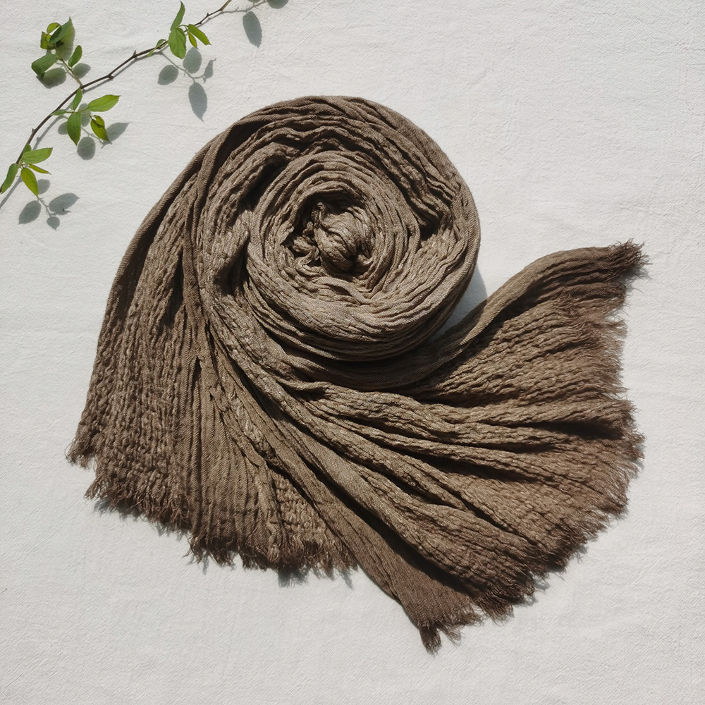 Cotton And Hemp Scarf Female Autumn And Winter New Literary And Retro Mesh Hand-Dyed Pure Color Cross-Border Foreign Trade Men's Scarf Specification drawing