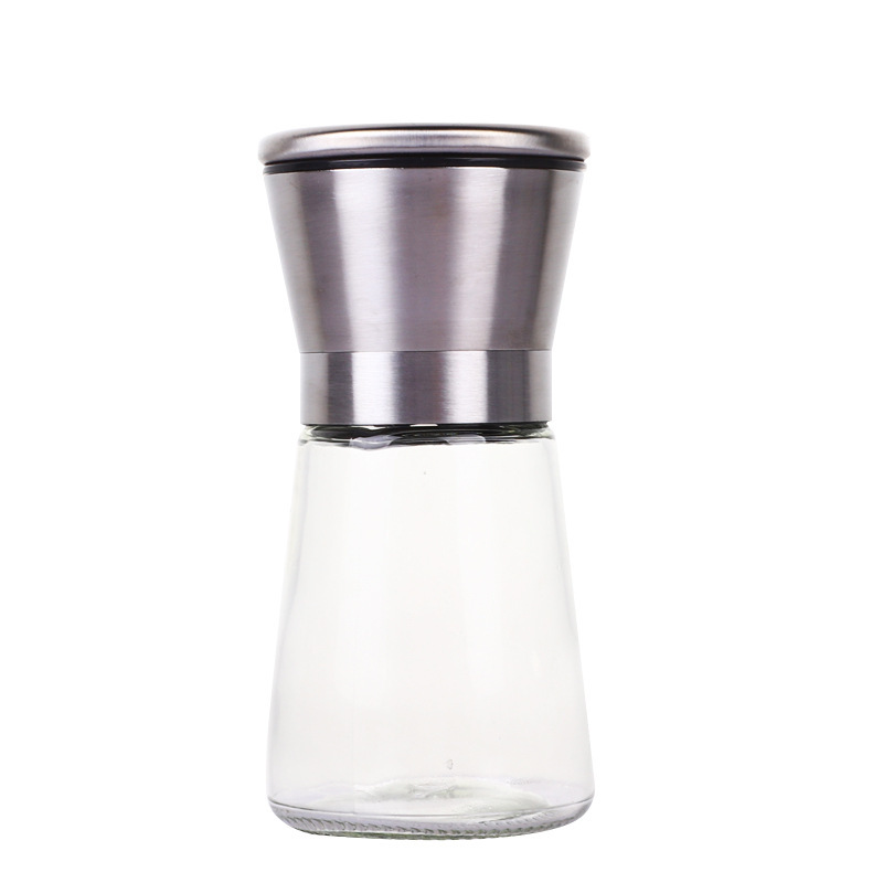 Manual Stainless Steel Grinder Seasoning Bottle Kitchen Sesame Cumin Pepper Salt Jar Rotary Grinding Glass Seasoning Bottle Item Picture