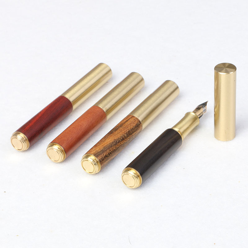 Solid wood mini portable pocket pen, brass pen, purple and black ebony signature pen, student souvenir gift ballpoint pen details Picture