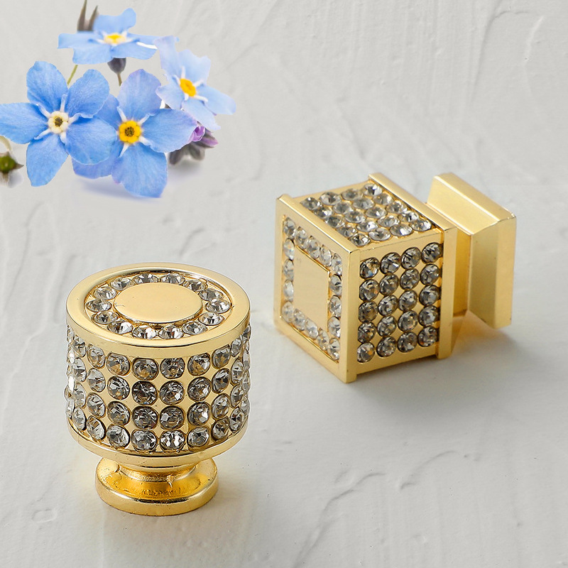 Drawer handle, wardrobe door handle, modern, simple and light luxury, Nordic creative crystal diamond small handle, gold single hole
