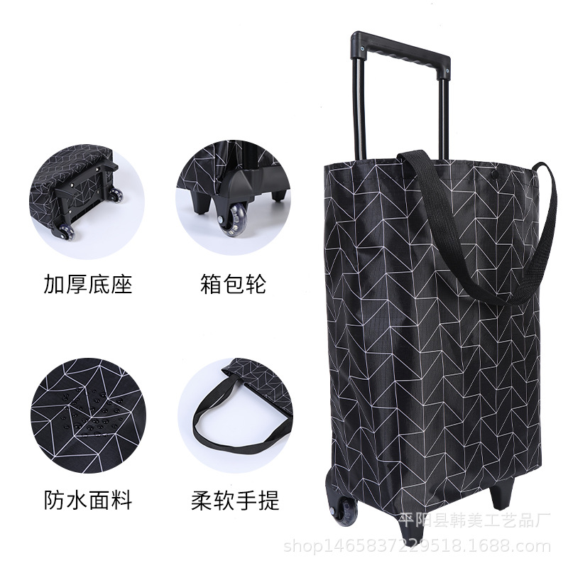 Shopping bag with wheels, foldable for buying vegetables, small hand cart, household portable, large handle wheel, small trolley Specification image
