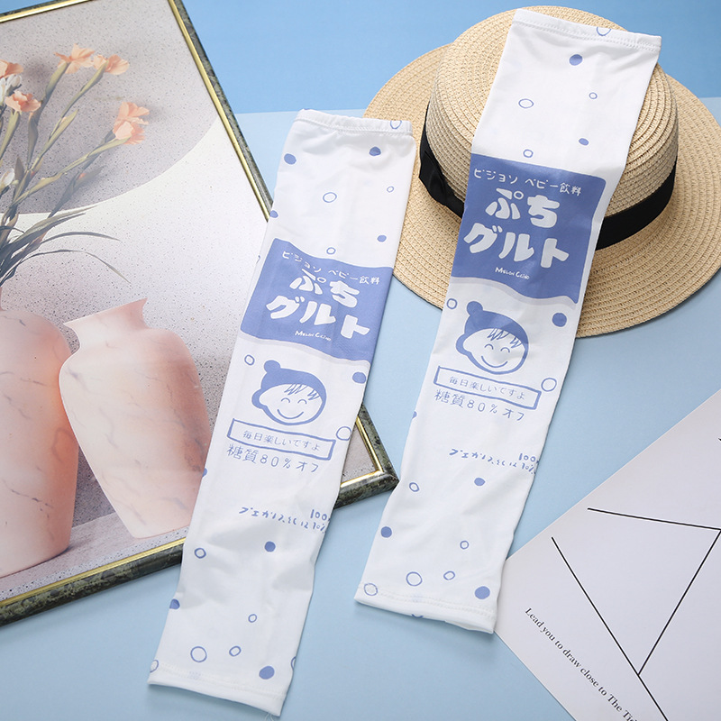 ins Hyuna Art Cartoon cute driving sun protection women's sleeves arm guards ice silk sleeves UV-resistant ice gloves Specification image