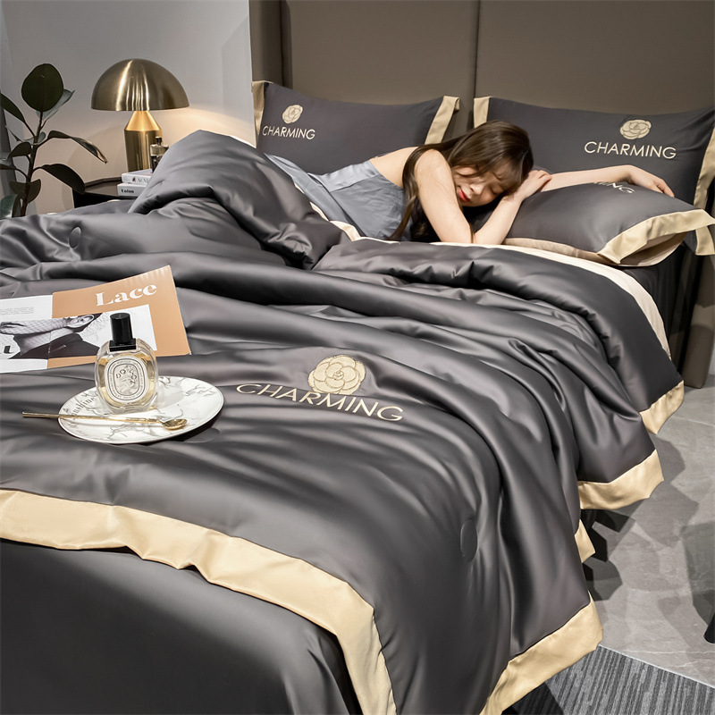 Washed Silk Summer Quilt Four-Piece Embroidery Ice Silk Summer Quilt Air-Conditioned Summer Quilt Three-Piece Bedsheet Air-Conditioned Quilt Application Scenario