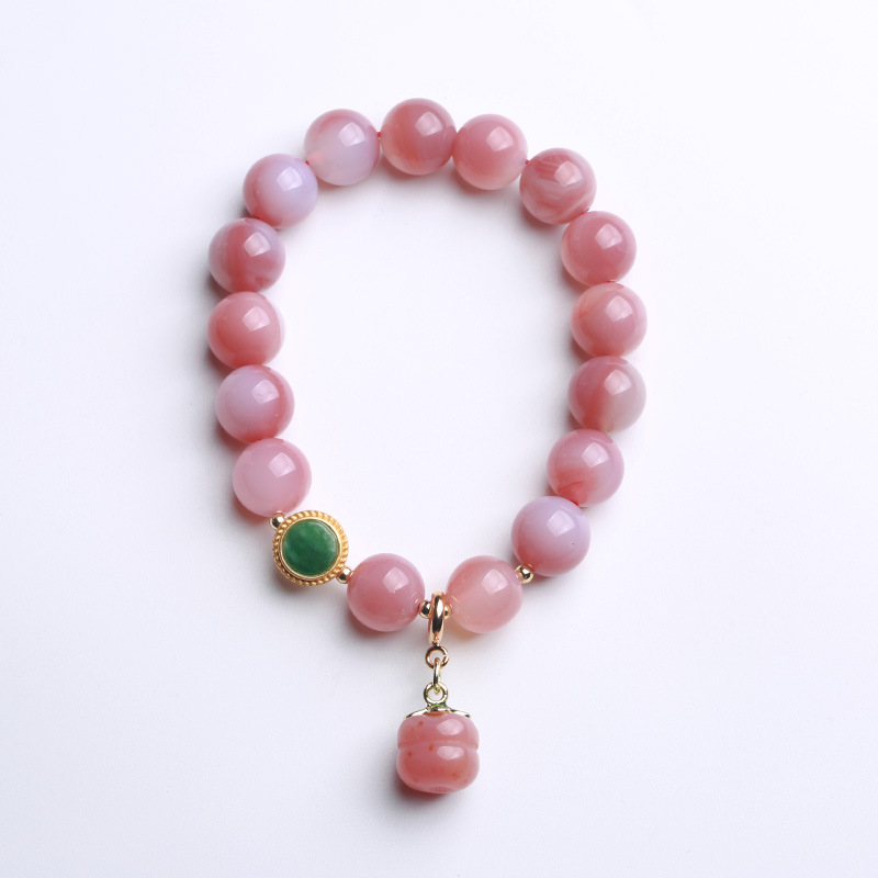 Natural pink and tender salt source agate bracelet hanging persimmon, silver gilded and inlaid with spicy green jade, ladies' gift bracelet accessory Item Picture