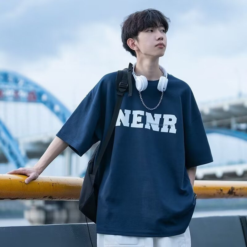 Summer pure cotton short-sleeved T-shirt for boys, 2024 new style for junior high school and senior high school students, cool men's wear