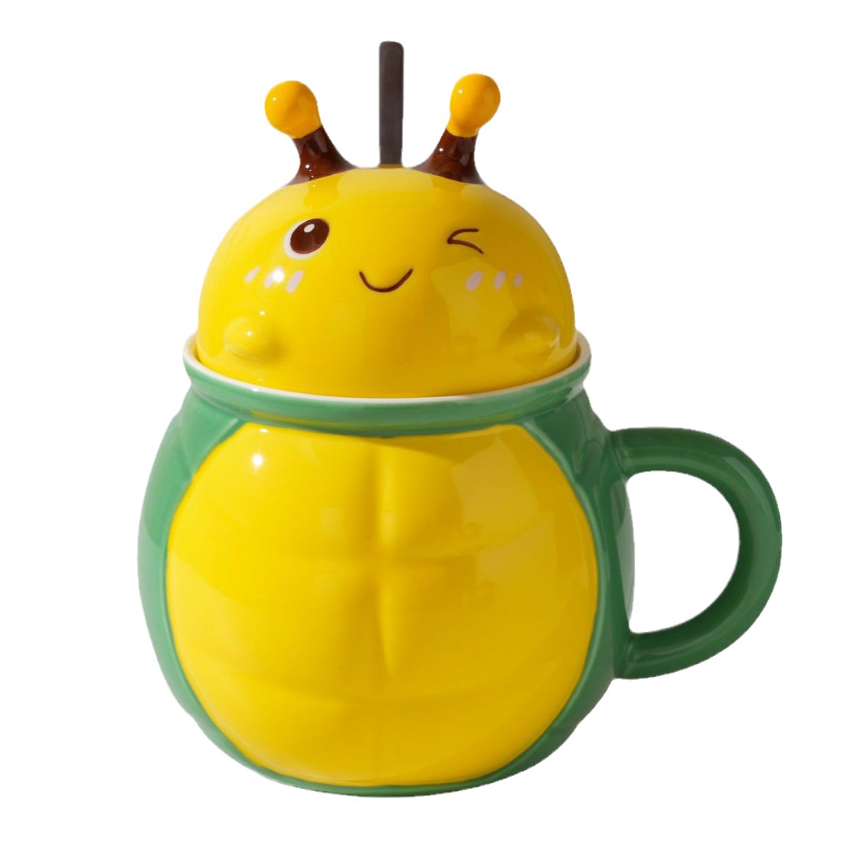 Cute and niche creative cartoon ceramic cups with LIDS for girls, funny birthday gifts for best friends, and high-quality appearance mugs Item Picture