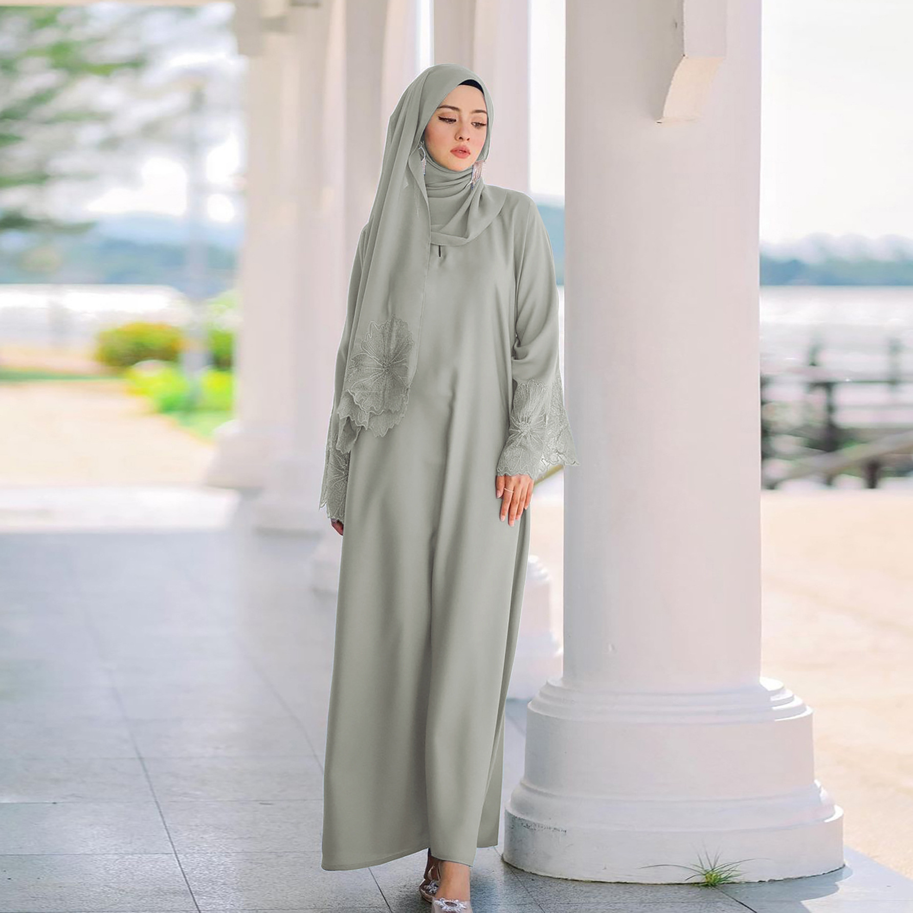 M189# Diamond-free seven-color Middle East foreign trade women's clothing Muslim women's robe, Malay Indonesian dress with headscarf Application Scenario