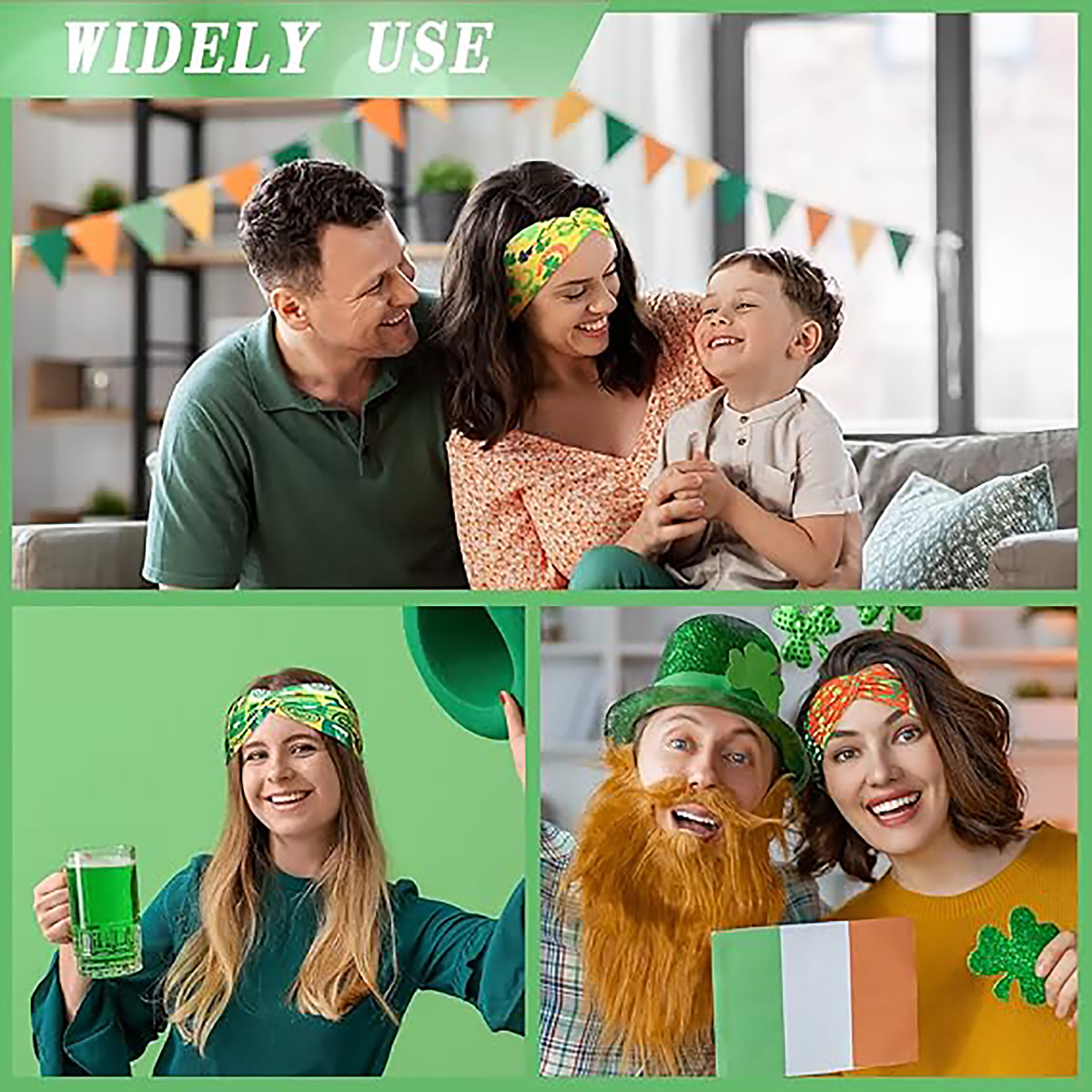 New St. Patrick's print cross headband Irish clover stretch yoga tie Headband accessory details Picture