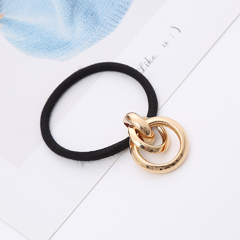 Korean Version Of Simple Temperament Female Metal Scrunchie European And American Wind Hair Rope Ponytail High Warhead Rope Knotting Process Hair Accessories Wholesale Specification drawing