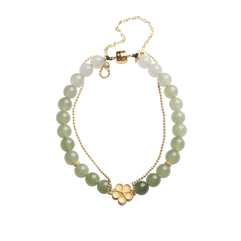 Natural gradient Hetian jade Clear Water Peach Blossom Wish bracelet accessory for girls, a retro white white jewelry bracelet for best friends Item Picture