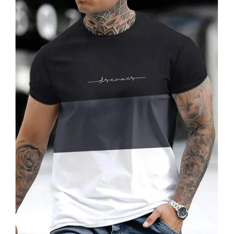 For the summer 2024 cross-border independent station in Europe and America, men's T-shirts, 3D printed sportswear, simple short-sleeved style details Picture
