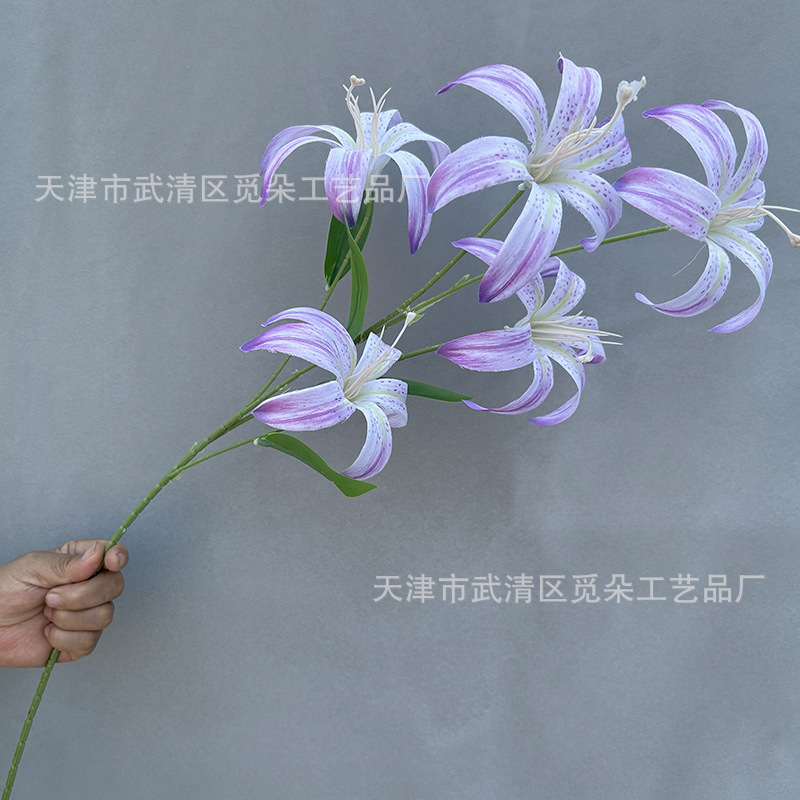 2025年新款5头3d打印花金百合仿真花结婚酒店布景装饰花艺百合花详情10