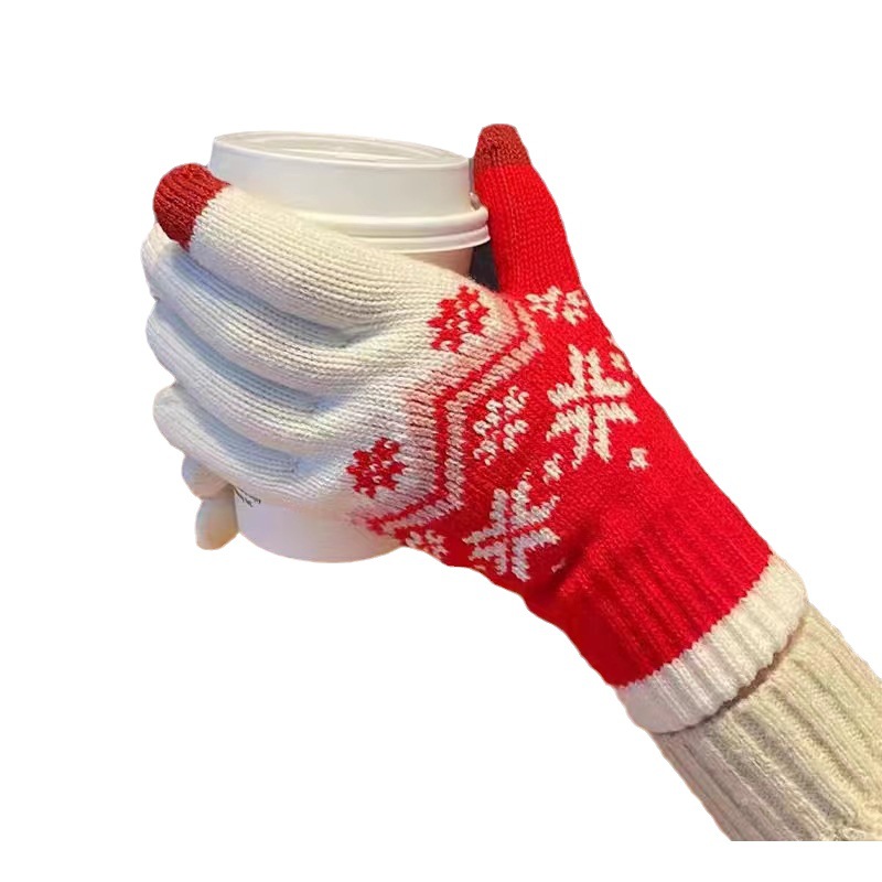 Coreano nieve jacquard adulto punto guantes calientes invierno unisex pareja pantalla táctil moda otoño invierno al por mayor Item Picture