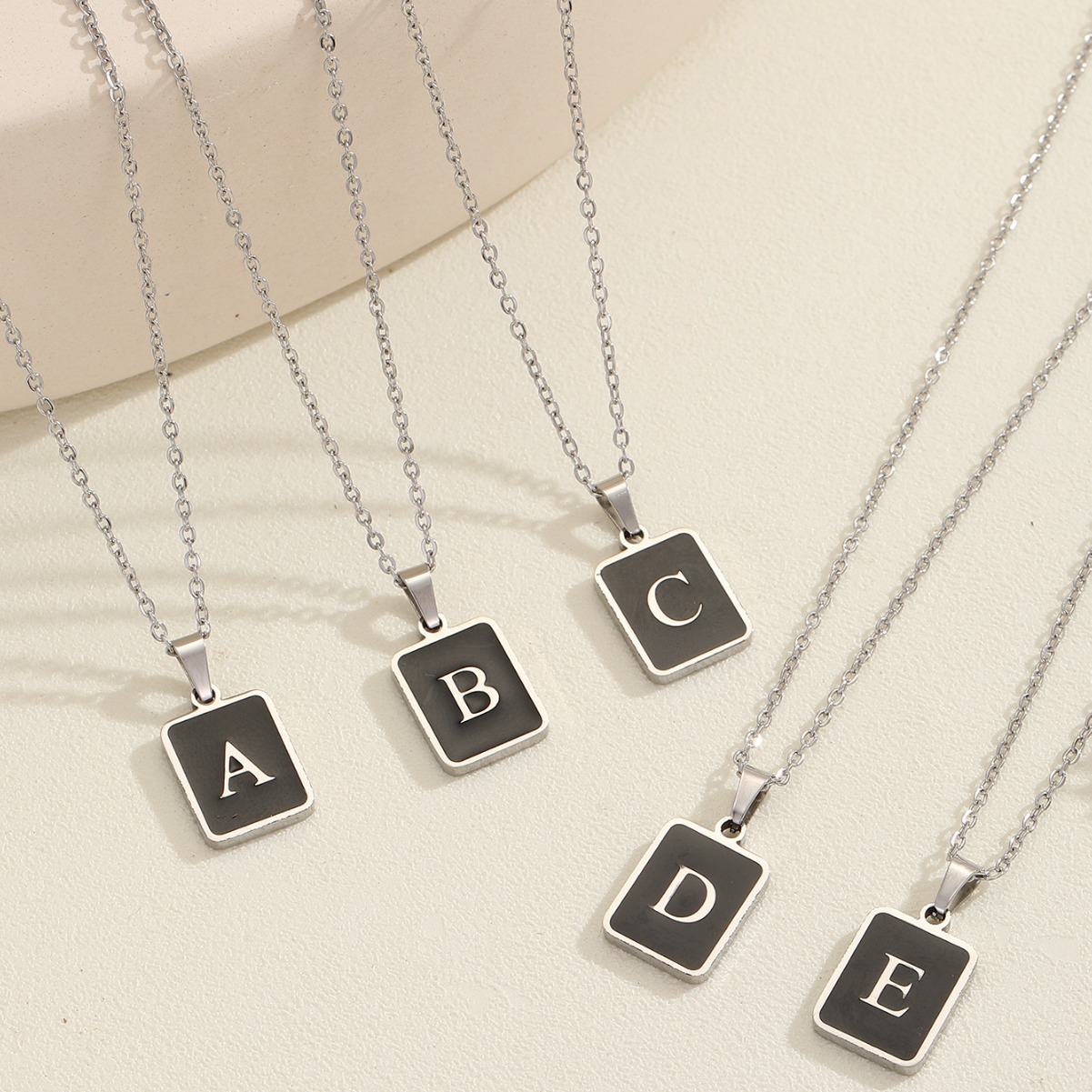 Pendant necklace sweater chain with a high-end feel, square 26-letter pendant, simple and individual style, suitable for both men and women Specification image