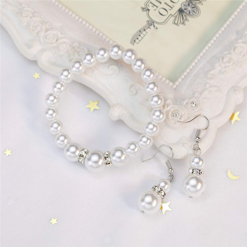 Cross border hot accessories Wish Pearl jewelry set fashion pearl diamond ball necklace earrings stud set Item Picture