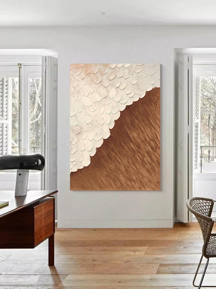 Simple and modern abstract hand-painted oil painting, black and white waves, beach, entrance decorative painting, three-dimensional living room hanging painting, texture painting details Picture