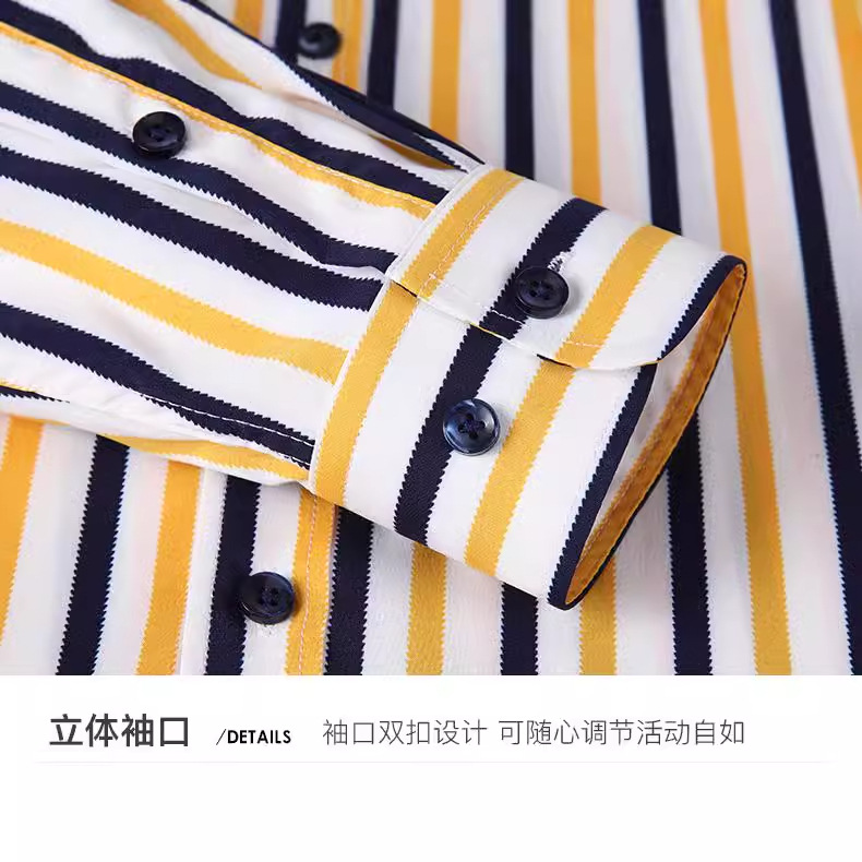 Spring and Autumn men's elastic shirt, thin printed men's casual long-sleeved striped British shirt, simple men's clothing wholesale details Picture