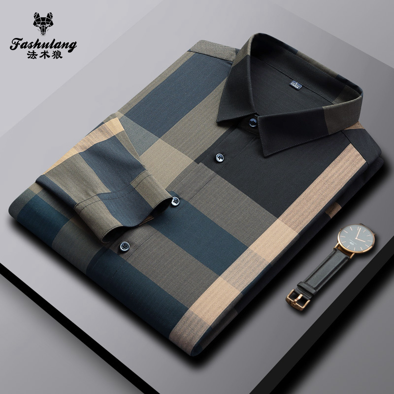 Magic Wolf Men's Clothing 2022 Autumn Regular checkered fitted Shirt Casual Fashion Business men's shirt details Picture