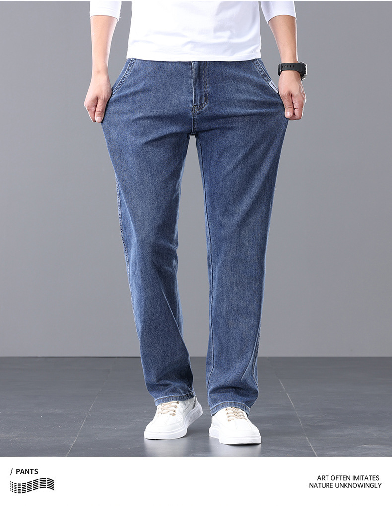 Factory direct sales of 2026 new summer thin high-end jeans for men, straight-leg loose stretch large-sized casual pants pic 8