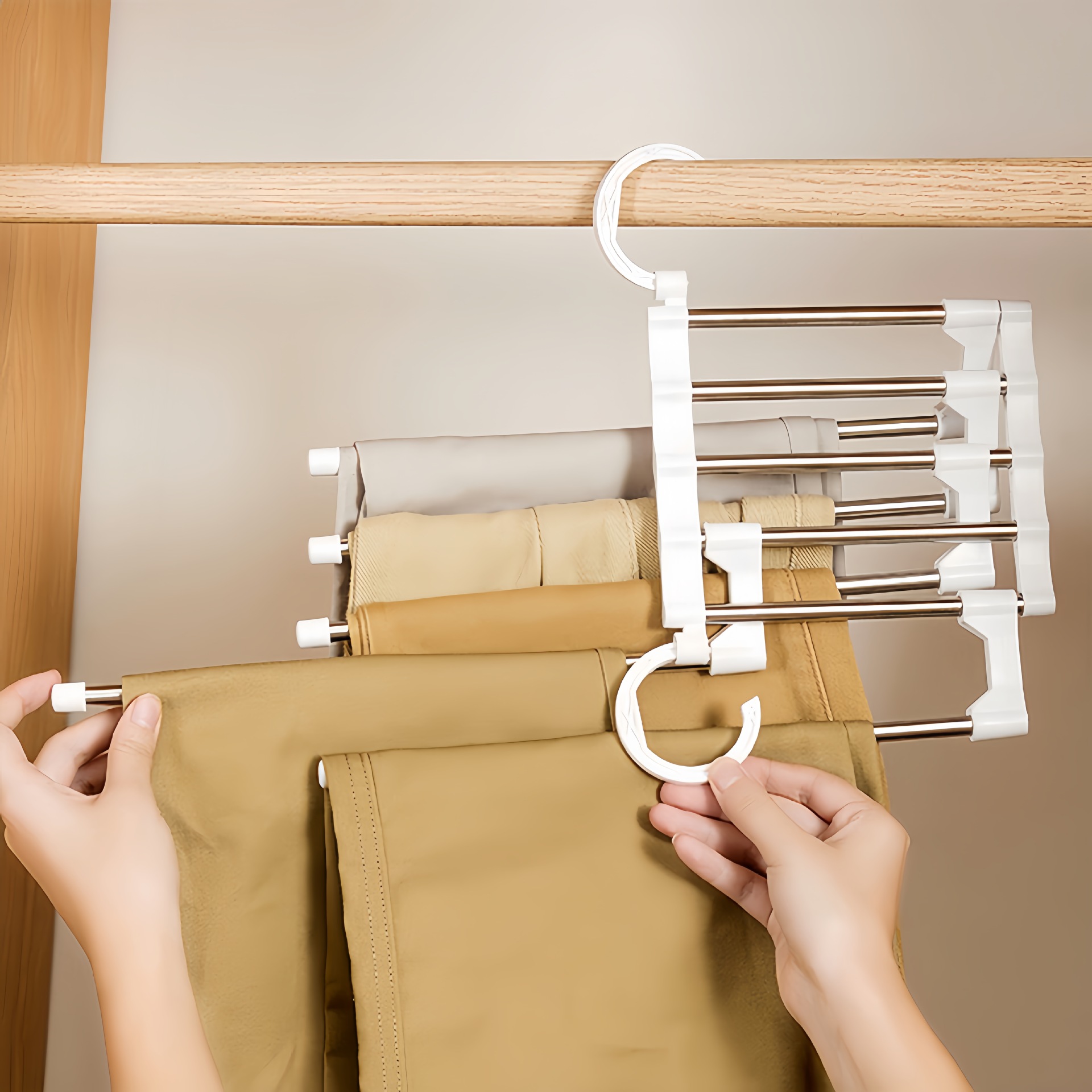 Hot-selling multi-layer folding multi-functional home dormitory wardrobe, tracer storage clothes hanger, stainless steel telescopic magic pants rack