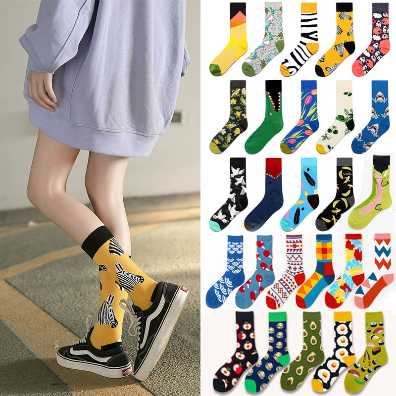 Wholesale of best-selling pure cotton socks, long-leg export socks, mid-leg spring trend oil painting, European and American jk internet-famous high-leg trendy socks details Picture