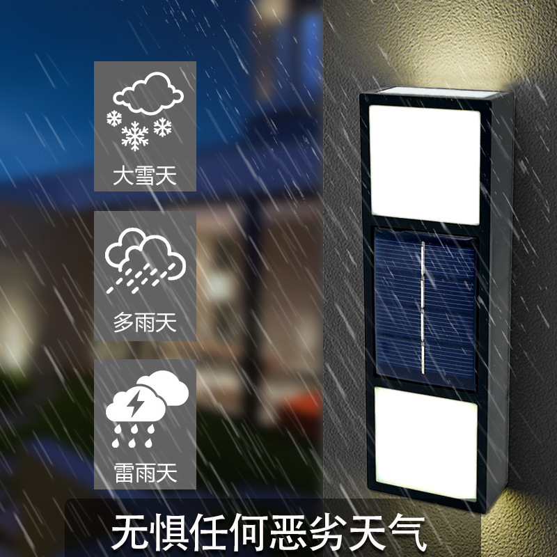Solar 6-LED top and bottom illuminated wall lamp, outdoor courtyard rectangular decorative lamp, fence and wall rainproof wall-washing lamp details Picture