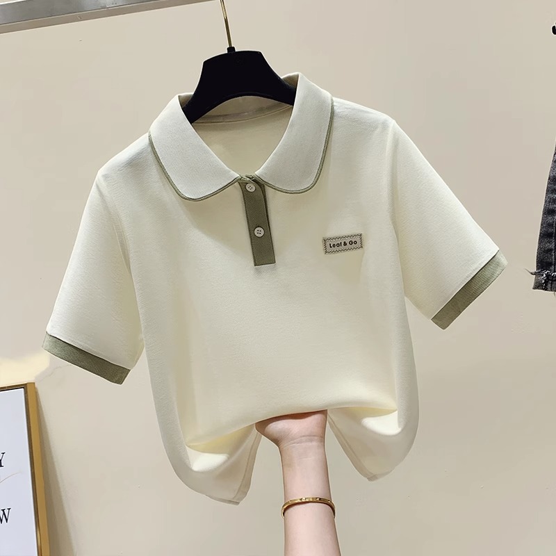 2024 Summer new style of niche design with a color-blocking doll-neck polo shirt, short-sleeved T-shirt, and sweet and spicy top for women Application Scenario
