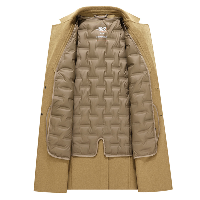 New men's mid-length double-sided woolen overcoat with detachable down lining, large-sized coat Specification image