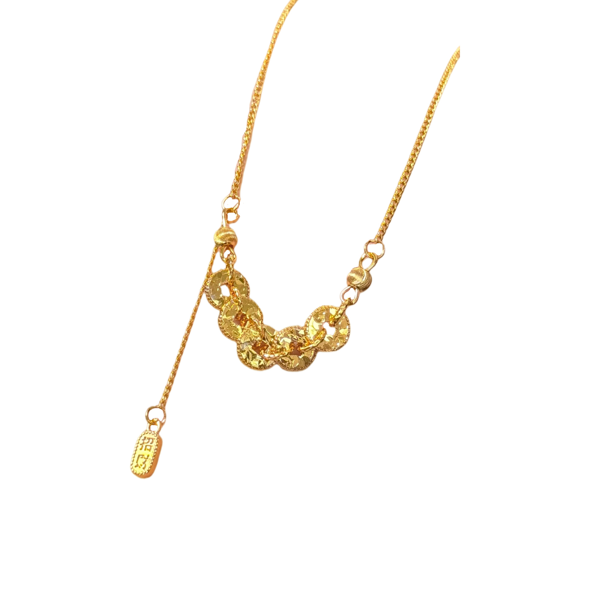 New light luxury, fashionable and exquisite copper coin broken ice necklace, simple yet high-end, retro and versatile, elegant collarbone chain for women Item Picture