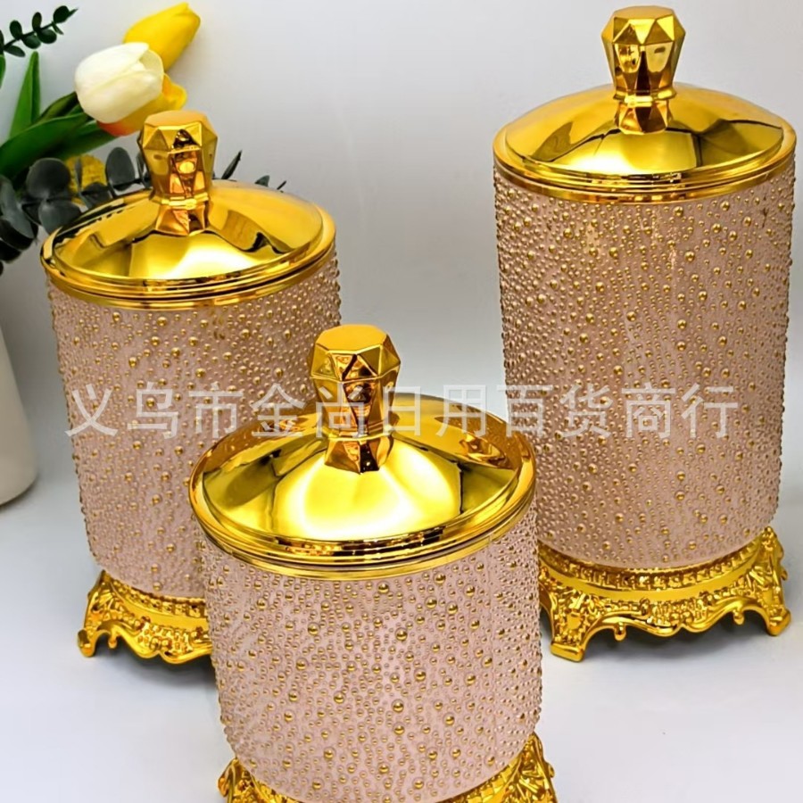 Plastic brick and stone lid, rice bead, golden edge, circular storage tank with a support platform, sealed tank for grains and cereals with a color box Application Scenario