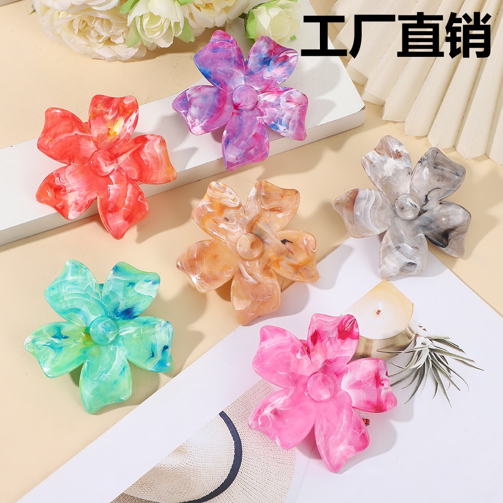 欧美跨境2025年新款晕染大理石纹鸡蛋花百搭紫荆花发夹高级鸭嘴夹