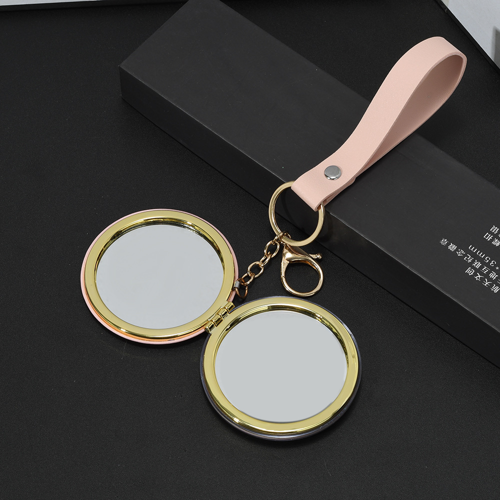 Customizable keychain gradient fine glitter powder folding makeup mirror, portable hanging bag, small round mirror, compact portable mirror wholesale details Picture