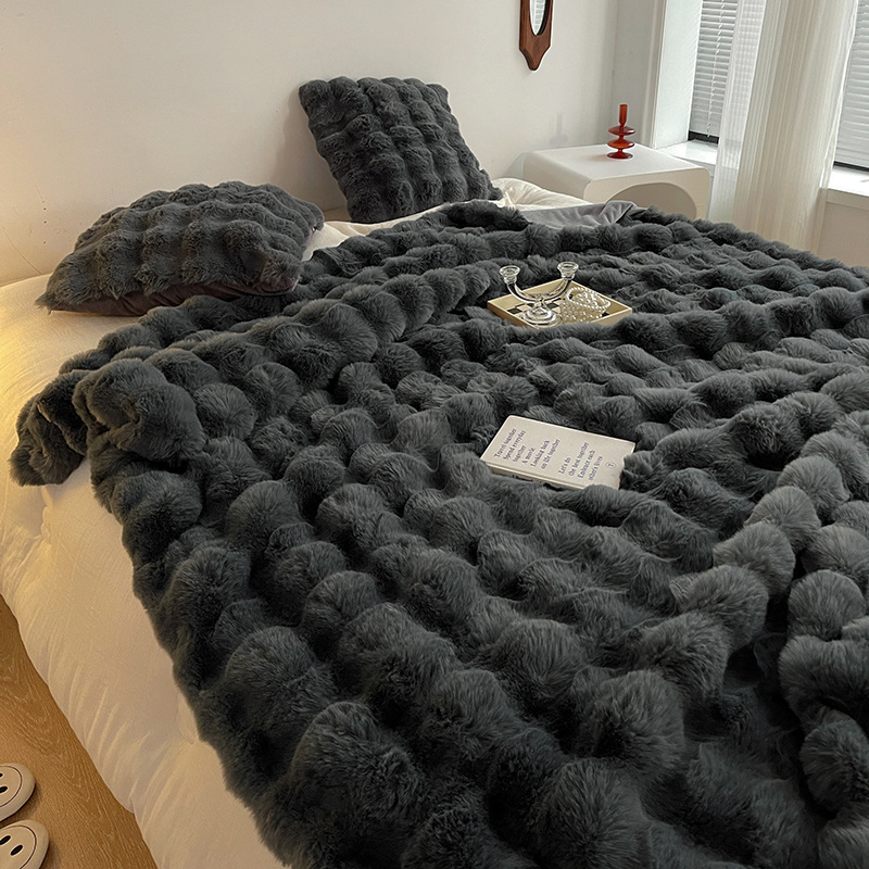 托斯卡纳仿兔毛短绒休闲盖毯轻奢高级沙发毯毛毯柔软保暖绒毯卧室详情图2
