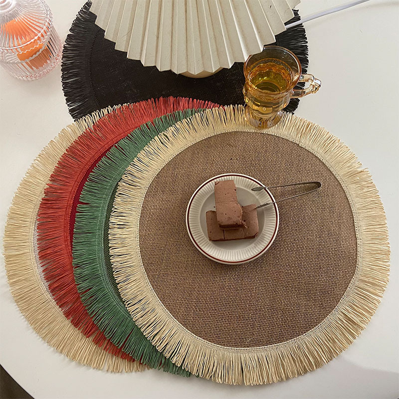 Christmas Style Jute Placemats Nordic Ins Woven Coasters Shooting Props Porch Vase Mat Fringe Heat Insulation Mat details Picture