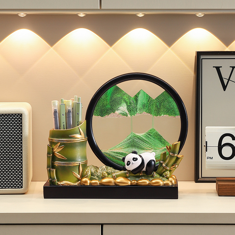 创意熊猫胸有成竹笔筒办公室桌面励志装饰摆件儿童男女孩生日礼物