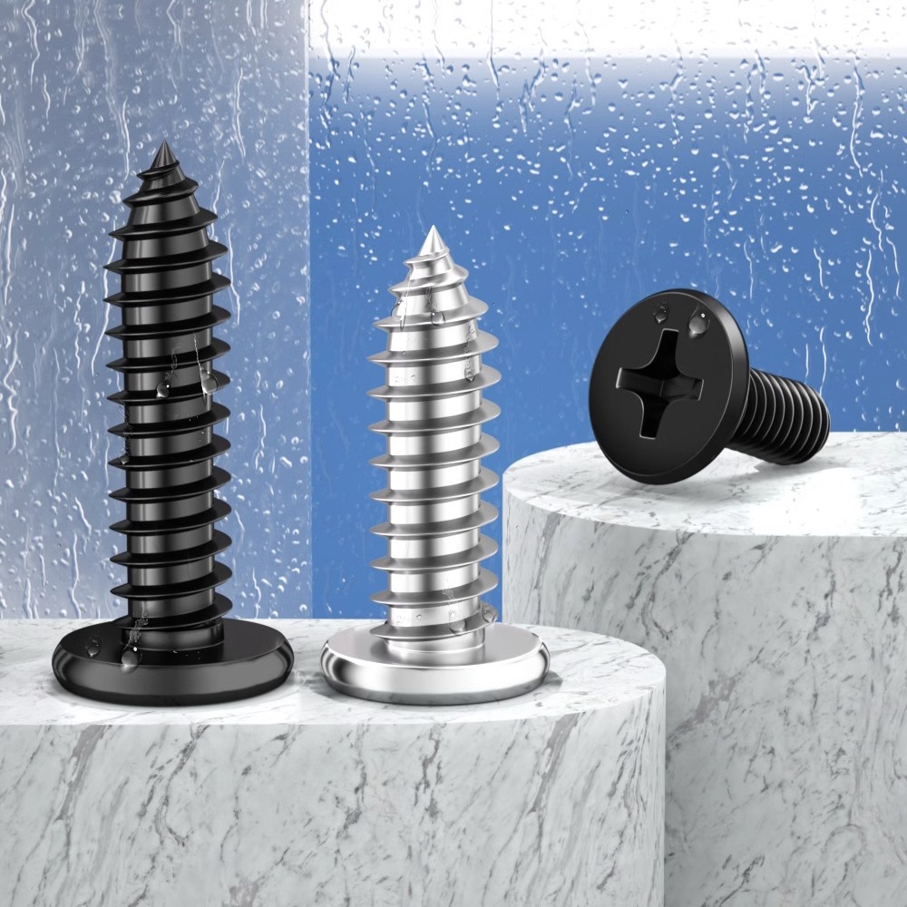 Black 304 stainless steel CA cross flat head self-tapping screw, large thin head M2.9, M3.5/9, M4.8, M6.3