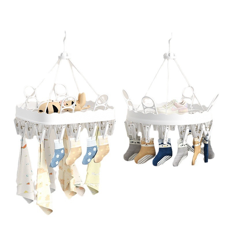 New Multi-Clip Drying Shoes Rack Hanging Can Rotate Drying Socks Rack Household Windproof 26 Clip Underwear Sock Clip Drying Rack Item Picture
