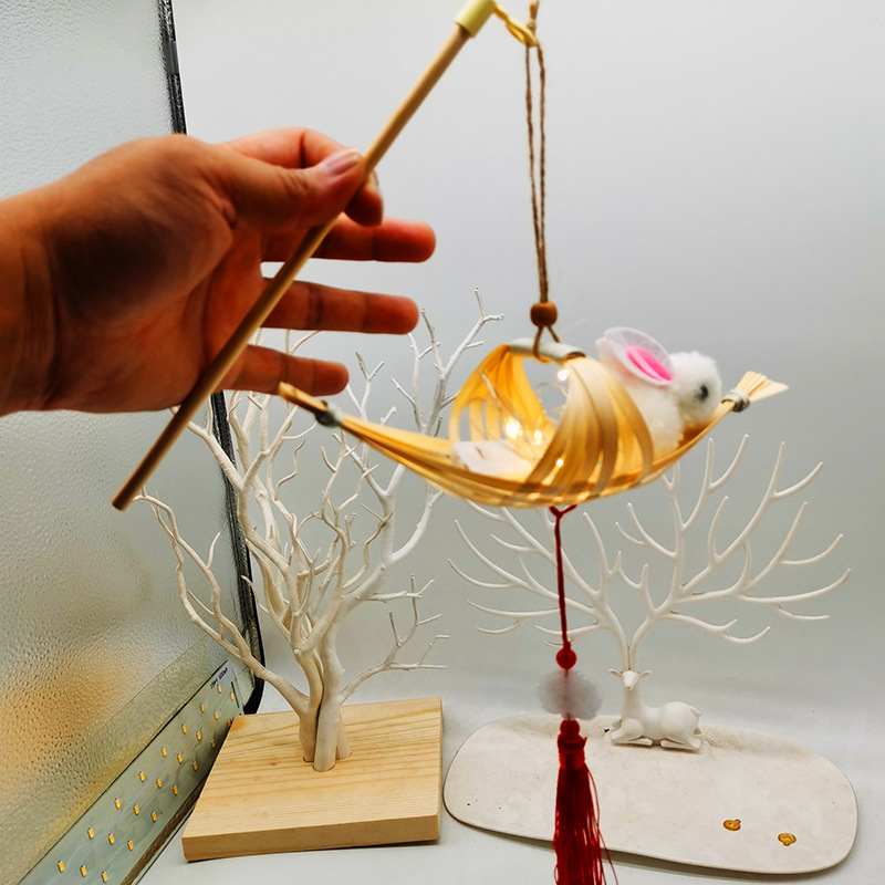竹编兔子小灯笼中秋节儿童手提发光迷你灯笼DIY材料包手工制作灯