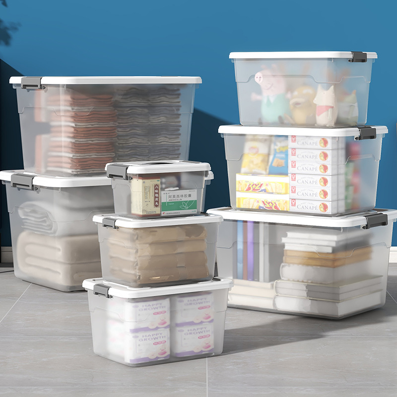 Plastic transparent storage box with lid, household clothes storage box, extra-large storage and organization box, storage box details Picture