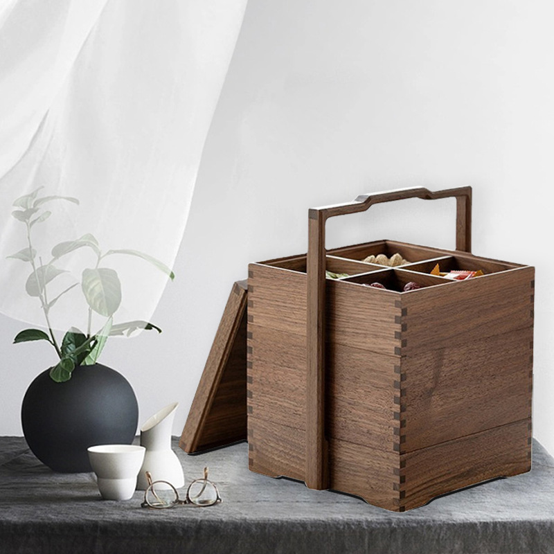 Customized Chinese-style hand-held mooncake gift boxes, double-layer food boxes, Mid-Autumn Festival and Spring Festival gift packaging wooden boxes details Picture