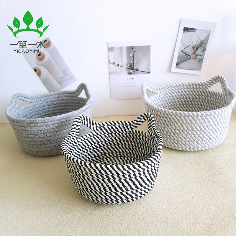Desktop Storage Frame Cotton Rope Storage Basket Twine Woven Storage Basket Cosmetics Snacks Sundry Basket European Finishing Basket