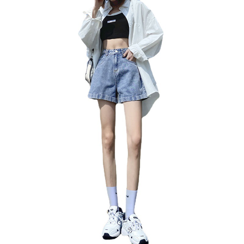 Women's summer thin, high-waisted A-line loose and slimming denim shorts 2022 new style Item Picture