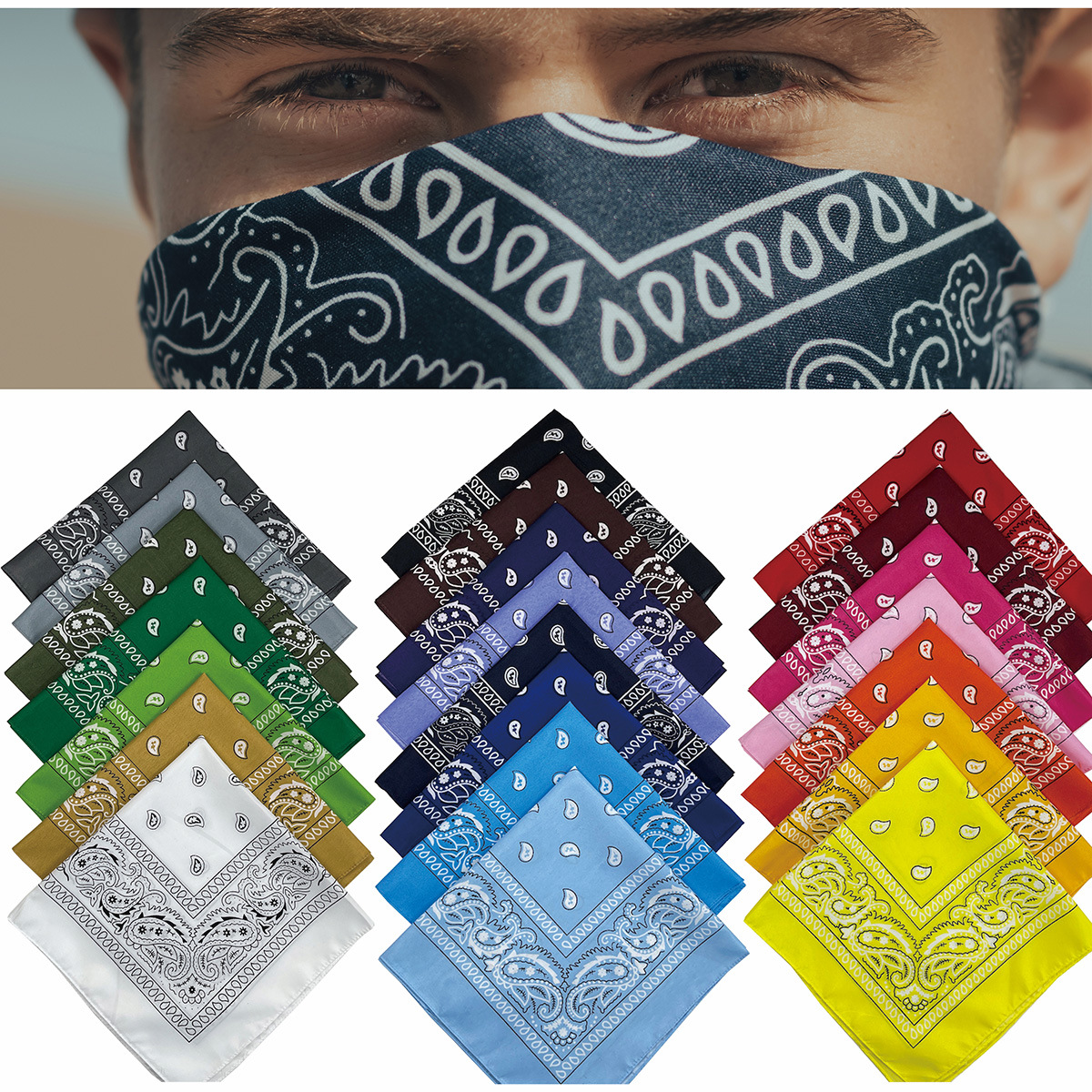 厂家直供 bandana涤纶腰果花头巾嘻哈街舞方巾 户外骑行头巾批发