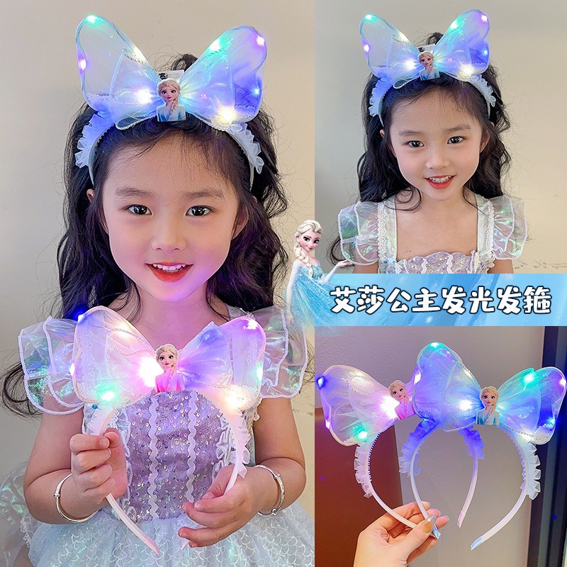 Children's hair band Elsa Princess luminous headband, cute rabbit ear bow headpiece, super cute little girl hair accessory